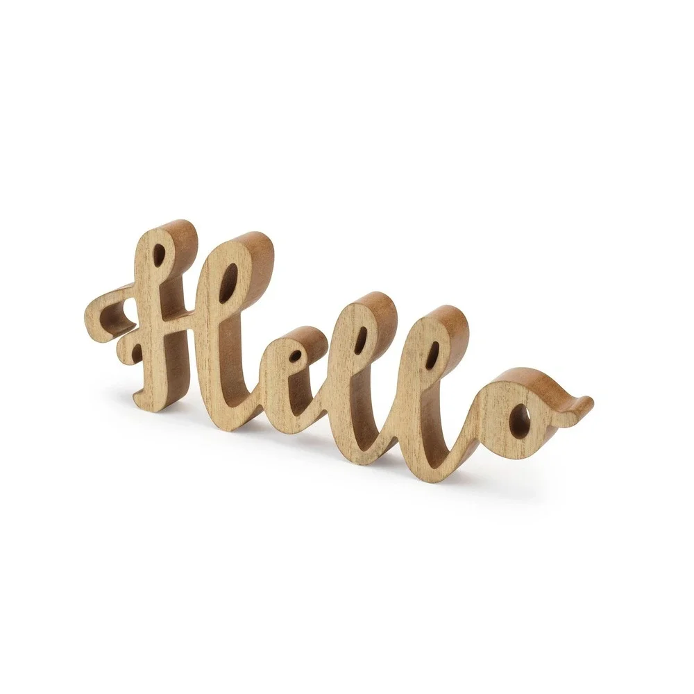 Wooden Hello Sign | Farmhouse Tabletop Accent | Entryway Shelf Decoration
